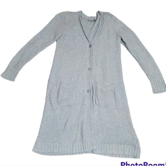 Long Button Front Cardigan Kenneth Cole w/ Pockets! Size L 100% Cotton - Picture 3 of 15